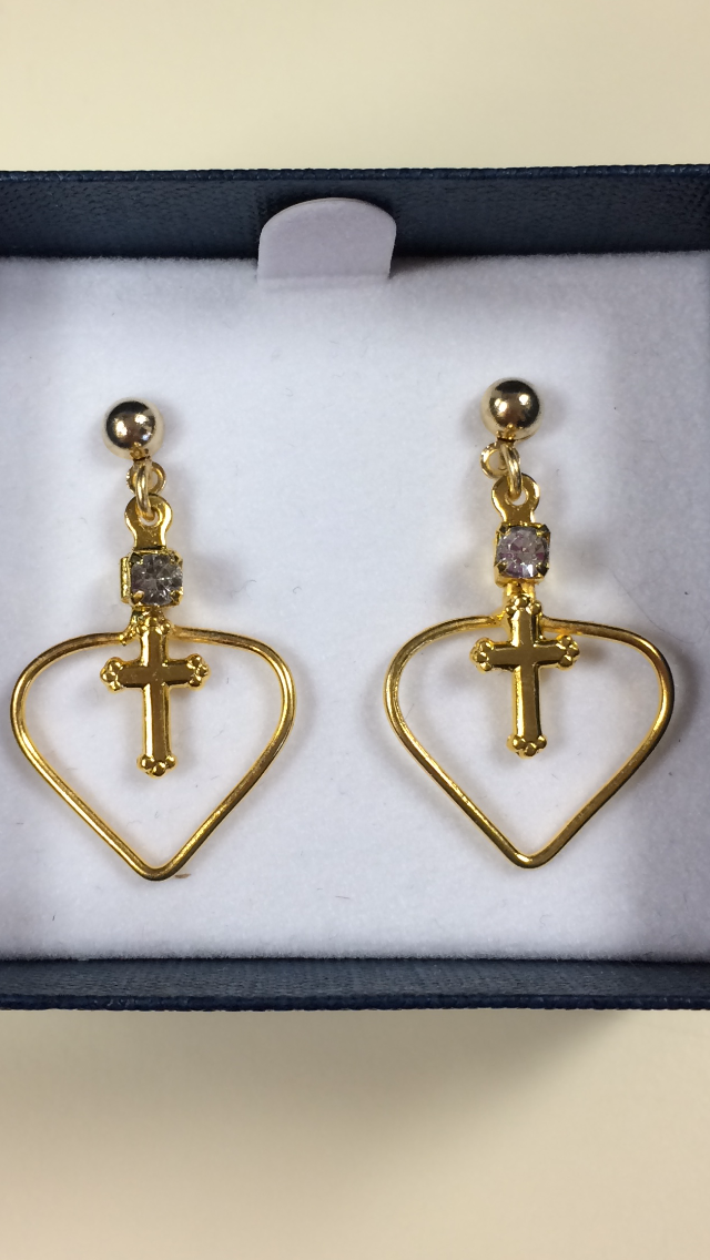 Gold Cross Drop Hoop Earrings Seton Shrine
